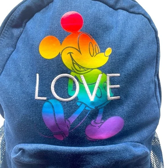 Walt Disney Pride Collection Love Denim Backpack Mickey Mouse Rainbow Disneyland - Picture 3 of 15